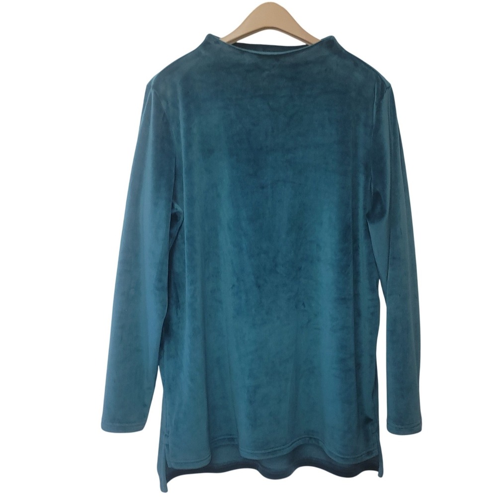 Lands' End Velvet Teal‎ Velour Long‑Sleeve High-Low Tunic L Mock Neck Whimsigoth